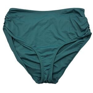 Anne Cole Womans size L Convertible High Waist Shirred Bikini Bottom Green NEW